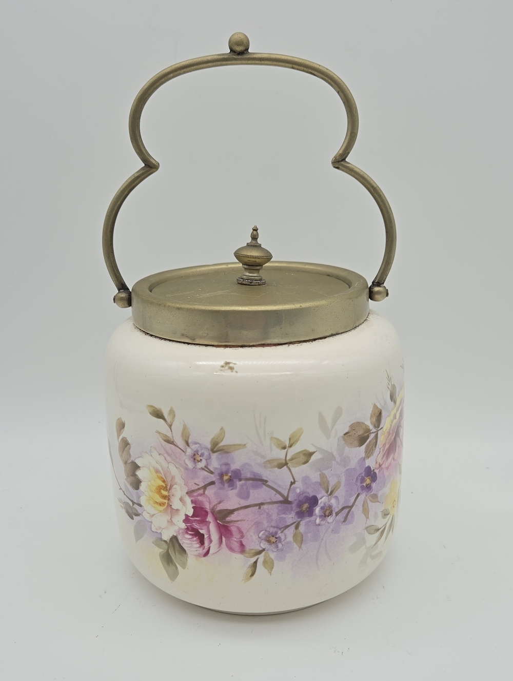 Antique Glazed Porcelain English Biscuit Jar Floral